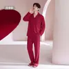 Pijama vermelho para homens, adequado para o ano do zodíaco, estilo primavera e outono, cardigã de manga longa 100% algodão, tamanho grande, roupa de casa 100% algodão para outono e inverno