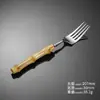 Vajilla de Acero Inoxidable 304 Cuchillo y Tenedor Creativos con Mango de Bambú para Bistec, Cuchara, Tenedor de Postre, Cuchara de Café y Postre, Juego de Cubiertos Occidentales