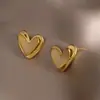 Pendientes Casuales de Corazón Metálico Cepillado con Aguja de Plata S925 Pendientes Elegantes y de Moda para Mujer Diseño de Nicho Pendientes Versátiles