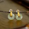 S925 prata esterlina incrustada jade brincos de orelha fivela de segurança donut simples pequeno requintado leve luxo feminino peça única entrega