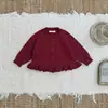 Cardigan Suéter Corto de Punto Serie Roja Otoño/Invierno para Niñas + Shorts Rayados Lindos