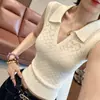 Chaleco de Punto Hueco Estilo Coreano con Cuello Polo para Mujer, Nuevo Estilo de Verano, Se Puede Usar por Dentro o por Fuera, Corte Ajustado, Top Muy Elegante