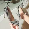 Tacones Altos, Tacones de Aguja, Zapatos Planos Elegantes de Gama Alta para Mujer, Nuevo Estilo Primavera 2025, Hebilla Cuadrada con Pedrería, Tacones Plateados de Talla Grande