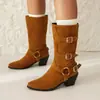 Botas Martin transfronterizas para otoño e invierno, botas de caña media con punta fina de talla grande, botas de tacón alto de color liso para mujer, botas ligeras sin cordones de talla grande