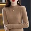 Suéter básico de tricô com gola alta parcial para mulheres, confortável, versátil, com caimento justo, outono e inverno, emagrecedor, cinza