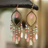 Pendientes largos con flecos de estilo étnico transfronterizos, Pendientes de cristal bohemios, Accesorios de viaje estilo vacaciones de verano de Yunnan