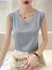 Camisola de Verano Transfronteriza con Cuello en V de Seda Helada para Mujer, Corta y Holgada, de Seda Helada sin Mangas, Traje Base, Talla Grande