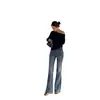 Calça jeans flare estilo casual americano retrô, de corte solto, modeladora e versátil, nova calça disponível para transmissão ao vivo e distribuição