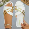 Sandalias planas de color block con punta redonda para mujer, estilo nuevo 2026, tallas grandes europeas y americanas, para uso casual al aire libre