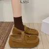 Chinelos de Couro Retro com Solado Grosso de Lã de Cordeiro Sapatos Femininos Sapatos de Algodão Quente com Pelúcia Mocassins Slip-on Sapatos Birkenstock