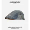Gorra de Mezclilla Lavada Vintage Estilo Pato Gorra Frontal para Mujer, Versátil Estilo Británico para Primavera y Verano Boina Adelgazante