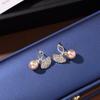 Pendientes de perla con hoja de ginkgo incrustada de diamantes, pendientes de alta gama, pasador de plata 925, joyería de lujo ligero de nicho, pendientes para mujer, venta al por mayor