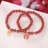 Pulsera de cuentas redondas con transferencia de la suerte, de plata esterlina S925, bañada en oro, con ágata roja y zakilam, cinco vías, dios de la riqueza