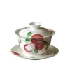 Gaiwan de Tres Talentos Rosa Melocotón Lichi Pintado a Mano Bajo Esmalte Tazón de Té de Cerámica de Alto Valor Gaiwan Creativo Hecho a Mano