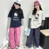Conjunto de Dos Piezas de Algodón Puro para Niños, Primavera y Otoño, Camiseta de Manga Larga con Bloques de Color, Sudadera Nueva y Elegante de Primavera para Niñas