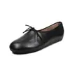 Zapatos de mujer de corte bajo de una sola pieza hechos de piel de vaca de capa superior con forro de terciopelo, zapatos de suela plana, nuevo modelo de otoño, piel genuina, puntera redonda, lazo, zapatos cómodos de una sola pieza