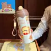 Copo Térmico Criativo de Sorvete Fofo com Aparência Premium Desenho Animado Copo de Água Portátil de Aço Inoxidável para Meninas com Canudo Venda por Atacado