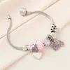 Pulsera de mujer, elegante rosa con corazón incrustado de diamantes, joyería DIY con cuentas de flor de múltiples elementos, pulsera de estilo Pandora con cuentas transfronterizas