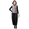 Garantía de Calidad Seda Real Reductor de Edad Madre Otoño Invierno Nuevo Estilo Nuevo Estilo Chino Estilo Nacional Chaleco Bata Floral Pantalones Conjunto de Dos Piezas de Moda