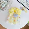 Amarillo Cremoso Corazón Burbuja Moda Gato Lindo Protección Solar Hielo Seda Ropa Otoño Invierno Vestido Princesa Portátil Ropa para Mascotas