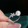 Accesorios DIY Plata de Ley S925 Lujo Ligero Moda Anillo de Perla Soporte en Blanco Anillo de Dedo Hecho a Mano Soporte para Anillo Anillo de Dedo Abrible 5-7mm