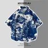 Camisa de manga corta para hombre y mujer estilo Hong Kong vintage estampada verano fina con caída volantes guapo casual top de media manga abrigo moda