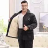 Pijama para Hombre Otoño e Invierno Tres Capas Engrosado Forrado de Felpa Coral Fleece Acolchado Traje Cálido para Padre de Mediana Edad y Anciano Ropa de Casa