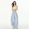 Pantalones Casuales Rayados de Pierna Ancha Color Naranja Infantil # Color Dopamina para Mujer, Sueltos, Adelgazantes, Modernos, Relajados, Versátiles, de Largo Completo