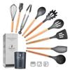 Nuevos fabricantes en stock Amazon gris oscuro mango de madera utensilios de cocina de silicona herramientas de cocina antiadherentes europeas transfronterizo