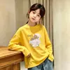 Roupa íntima de algodão puro com gola redonda para meninas no outono, camiseta elegante e versátil de manga comprida com corte solto para meninas