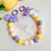 Funda para auriculares de dopamina, cordón con doble anillo, clip trasero, correa de muñeca, lazo, color caramelo, cadena de cuentas hecha a mano, cordón para funda de teléfono