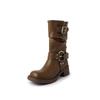 Fivela de Cinto Ocidental Europeia e Americana Botas de Pilha Botas de Cano Médio Botas de Cano Alto Femininas Botas de Cavaleiro Botas Martin