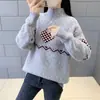 Nuevo Suéter de Punto de Manga Larga Versátil con Bloques de Color de Corte Holgado para Primavera y Otoño, Suéter de Cuello Alto a Media Altura Estilo Coreano para Mujer