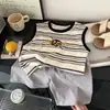 2026 Conjunto de Chaleco para Niños Algodón Puro Rayas para Niños Ropa de Verano Holgada Antibacteriana Pantalones Cortos Modernos Ropa Clase A para Bebé