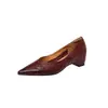 Zapatos Elevadores de Piel de Oveja Lavada para Mujer, Zapatos de Salón Individuales Vintage, Nuevos Zapatos de Cuero Genuino para Otoño e Invierno, Puntiagudos, Desgastados, de Tacón Medio Bajo para Mujer