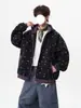 Sudadera con capucha retro estampada con estrellas estilo americano para hombre, una prenda exterior fina elegante y única para primavera y otoño, con un diseño holgado de frente abierto
