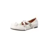Sapatos Ballet Mary Jane de Pele de Cordeiro com Laço de Rebite Doce e Salgado 2026 Outono Bico Redondo Fivela Couro Genuíno Rasteirinhas Femininas