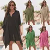 Nova Camisa de Algodão de Bambu Europeia e Americana Cardigã Solto para Biquíni Blusa de Praia para Férias Roupa de Proteção Solar