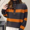 Nuevo suéter de punto a rayas con bloques de color transfronterizo para otoño e invierno, casual y versátil, cálido y elegante, top de corte holgado
