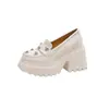 Mocasines de Cuero Genuino con Suela Gruesa Estilo Academia para Mujer 2026 Primavera y Otoño Nuevos Puntera Redonda Impermeables Plataforma Tacón Grueso Sin Cordones Zapatos Perezosos