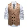 Chaleco de Traje Retro para Hombre Europeo Chaleco de Traje Estampado de Gamuza Chaleco de Solapa Retro de Doble Botonadura