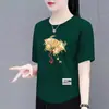 Estoque Excedente de Comércio Exterior Transfronteiriço, Marca Grande, Estilo Antigo, Estilo Chinês, Camiseta de Manga Curta para Mulheres, Caimento Solto, Novo Estilo Chinês, Roupa Externa, Camiseta Básica