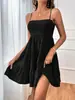 Em Estoque UE/EUA Amazon Transfronteiriço Nova Roupa Feminina Francesa Ombro a Ombro Tiras Finas Cor Sólida Textura Versátil Vestido