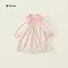 Vestido de Princesa para Niñas 2026 Primavera y Otoño Nueva Moda Estilo Coreano Cuello de Muñeca Vestido Floral para Niños