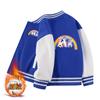 Jaqueta para Meninos e Meninas Primavera e Outono nova inverno espessa desenho animado uniforme de beisebol infantil top estilo western forrado de fleece para crianças pequenas e médias