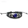 Pulseras Luminosas de Doce Constelaciones para Pareja Pulseras de Imitación de Piel de Vaca Negra para Hombres y Mujeres Pulseras Tejidas Punk Retro Accesorios para Estudiantes