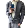 Cárdigan de punto retro de dos piezas color block de cuello alto, estilo old money, corte limpio, para hombres y mujeres, adecuado para otoño e invierno, para el trabajo y el ocio