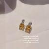 Aretes de Gema Rectangular Azul Agua de Luz Brillante Chapados en Oro de 18K Aretes de Zirconia Geométrica Multicorte Aretes