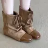 Botines vaqueros estilo vintage de ante con cordón y cordones Chuyuji para mujer con aumento interno de altura y botines cortos tipo desierto plisados