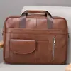 Malunte Bolsa de Couro Genuíno Masculina Bolsa de Couro Genuíno para Homens de Negócios Bolsa de Mão para Laptop Couro Bovino de Camada Superior Bolsa Oficial Retrô